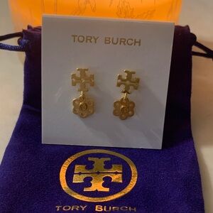 Tory Burch Gold Floral Logo Earrings